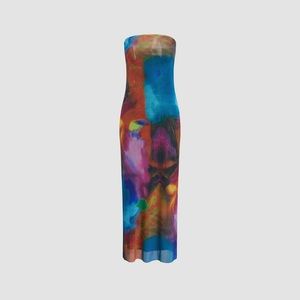 Tulle Printed Mesh Strapless Tube Midi Dress, worn once